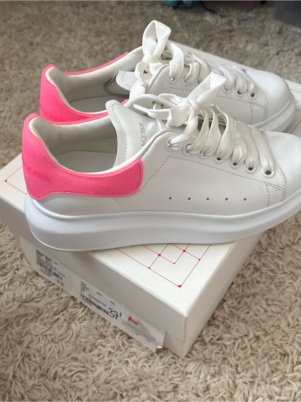 Jil Sander White Leather Sneakers with Neon Pink Heel